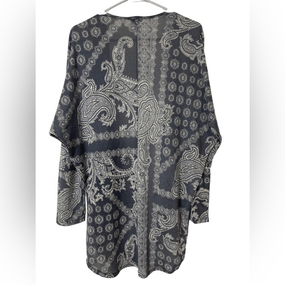 HANNAH Paisley Print Grey Open Front Knitted Cardigan Sweater Size L - Picture 3 of 10